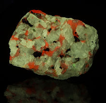 Fluorescent Barite in Calcite - Shortwave UV, Franklin NJ
